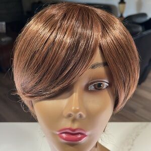 HAIR, Pixie, short straight with swoop bangs, Medium brown